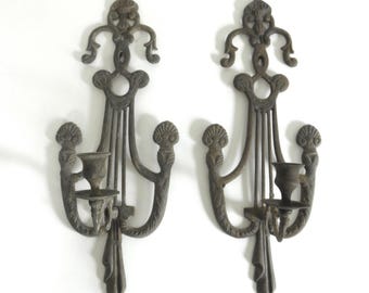 Antique Pair of Brass Candlestick Sconces, circa late 1800's French Regency Candle Holders