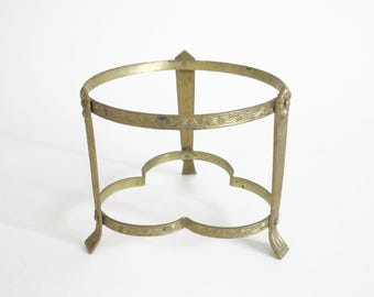 Vintage Brass Footed Bowl or Plant Stand- Decorative Art Deco Ornate Brass with Paw Feet