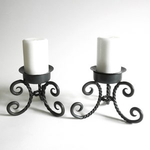 Vintage Hand Forged Candle Holders- Pair of Wrought Iron Spiral Pillar Candle Holders - Rustic Hand Forged Iron Metal