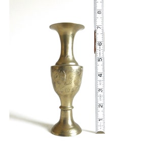 Vintage Etched Brass Bud Vase- Ornate Floral Etched, Fluted Small Brass Vase- Made in India