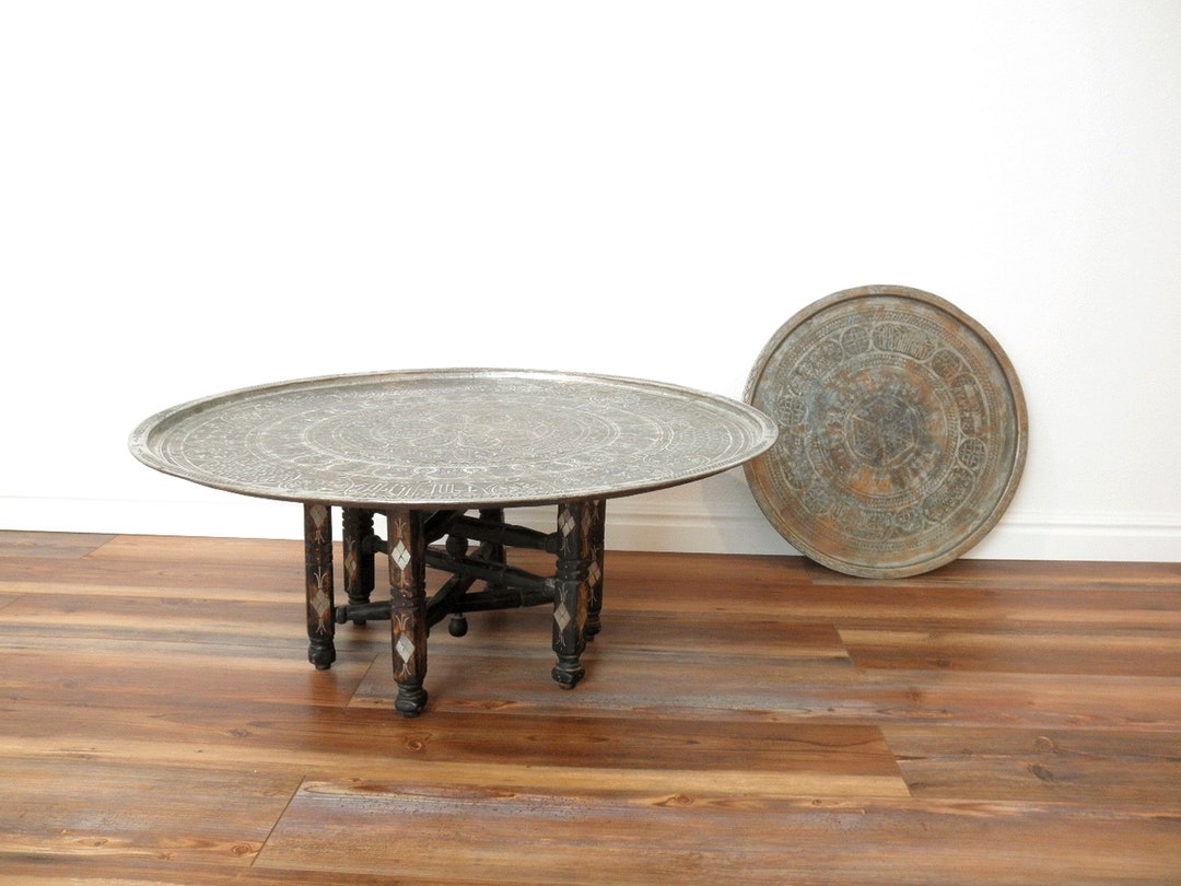 Vintage Moroccan Copper Tea Table Large Ornate Engraved Metal - Etsy
