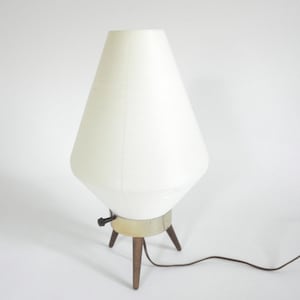 Mid-Century Modern Ivory Beehive Danish Table Lamp- Working! Wooden Tri Pod Legs, Atomic Style MCM Retro Table Lamp