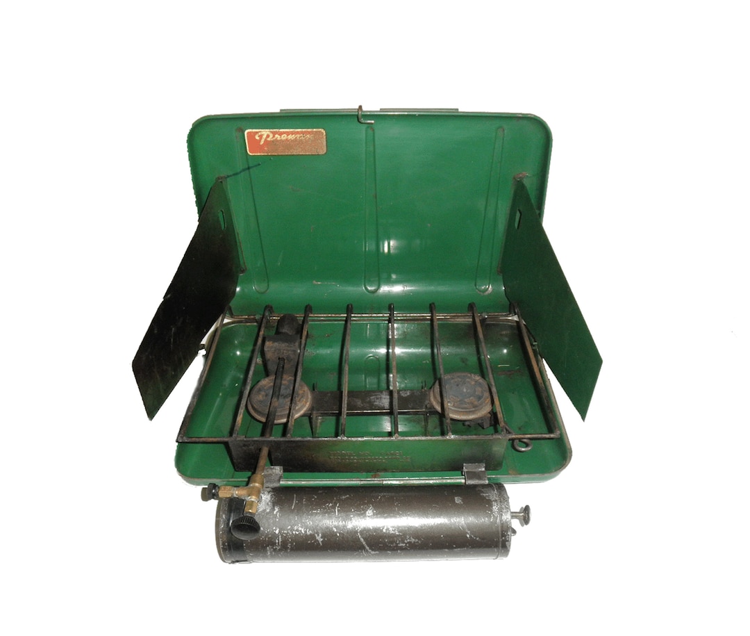 Vintage Prentiss Green Metal Camp Stove preway 2burner Camp Stove by
