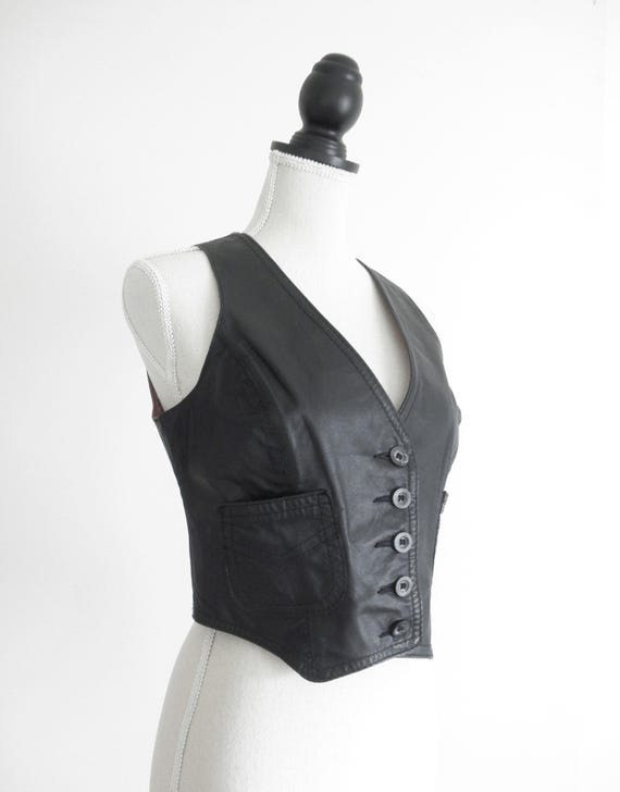 Vintage 1970s Cordovan Genuine Black Leather Vest… - image 1