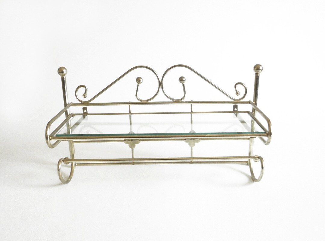 Vintage Brass Wall Shelf With Clear Beveled Glass Shelf and Etsy