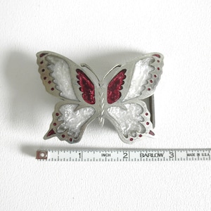 Vintage Silver Butterfly Belt Buckle- Red & White Abalone Inlay and Silver- Boho Hippie Belt Buckle