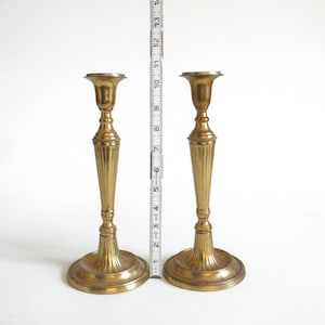 Vintage Brass Candlestick Holders- Pair of 10.5" Tall Solid Brass Candle Holders