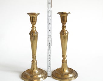 Vintage Brass Candlestick Holders- Pair of 10.5" Tall Solid Brass Candle Holders