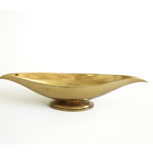 Vintage Brass Middle Eastern Bowl- Long Aladdin Shaped Footed Bowl