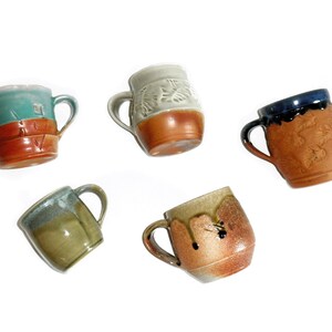 Vintage Handmade Studio Pottery Mugs, Collection of 5, Beautiful Handmade Pottery Coffee Mugs- Coffee Lover Mugs