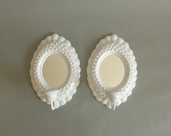 Vintage Burwood Hobnail Mirror Sconces: Shabby Chic Wall Decor