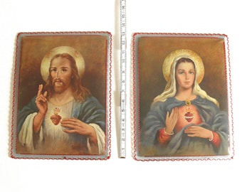 Vintage Sacred Heart Jesus and Mary Art Prints, Florence Kroger 1951 Lithographs