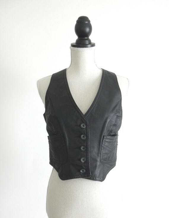 Vintage 1970s Cordovan Genuine Black Leather Vest… - image 2