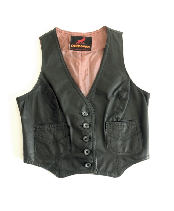 Vintage 1970s Cordovan Genuine Black Leather Vest… - image 7