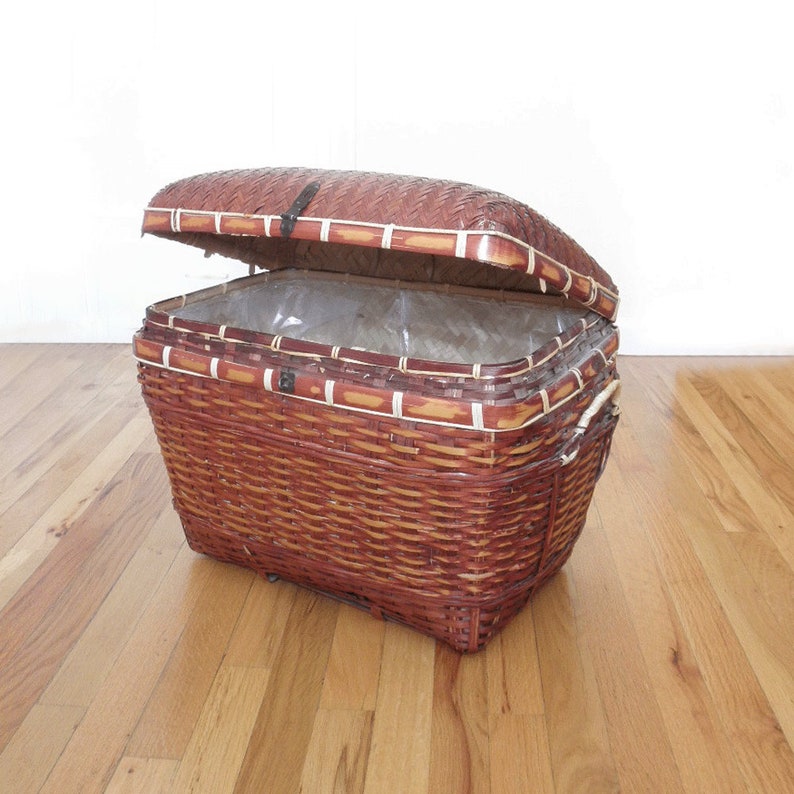 Vintage Wicker Laundry Hamper Basket Beautiful Mahogany Red Etsy