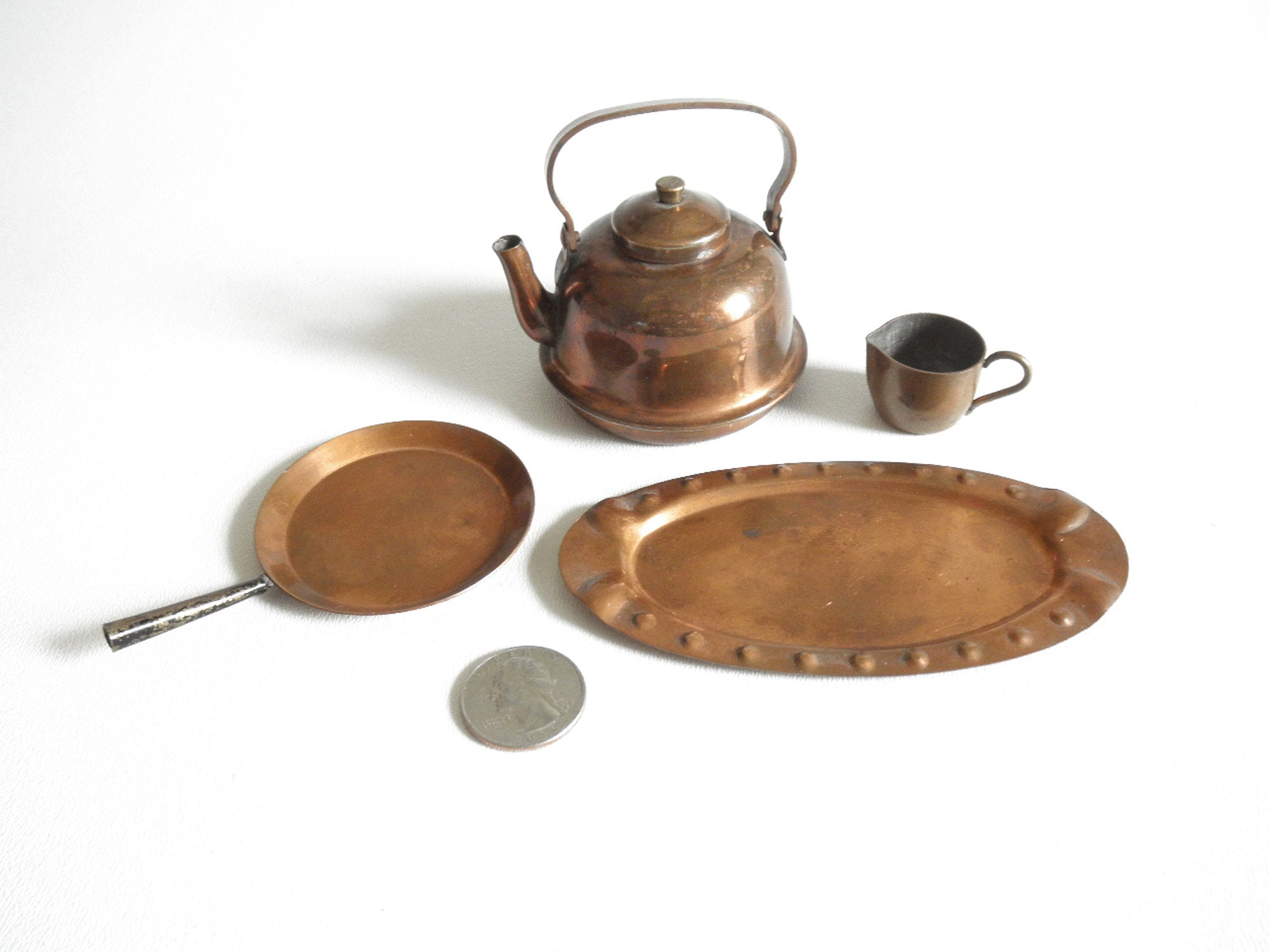 Vintage Viking Copper Tea Pot, Sugar & Creamer, Tea Service, Tea