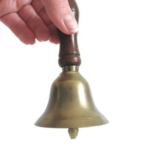 Vintage Brass Bell with Wooden Handle, 4.5&quot; tall