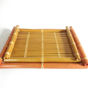 Vintage Japanese Bamboo Trays, Pair of Orange & Yellow Bamboo Serving Trays, Sushi Platter, Neutral Bohemian Decor, Ottoman Trays