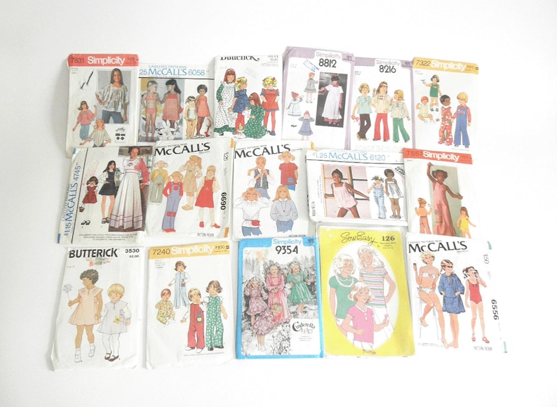 Vintage 1970s Childrens Clothes Sewing Patterns Lot of 16 Toddlers
