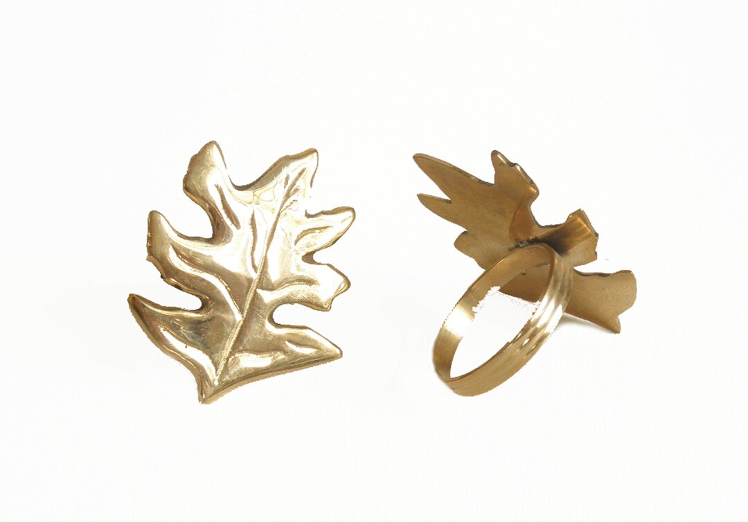 Vintage Brass Oak Leaf Napkin Rings Pair of Cloth Napkin Rings Fall
