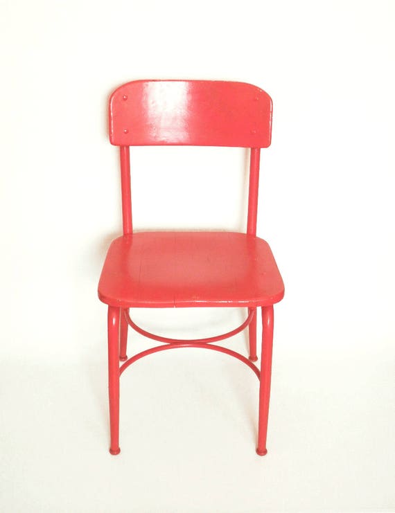 Vintage 40 S 50 S Red School Chair Made By Etsy