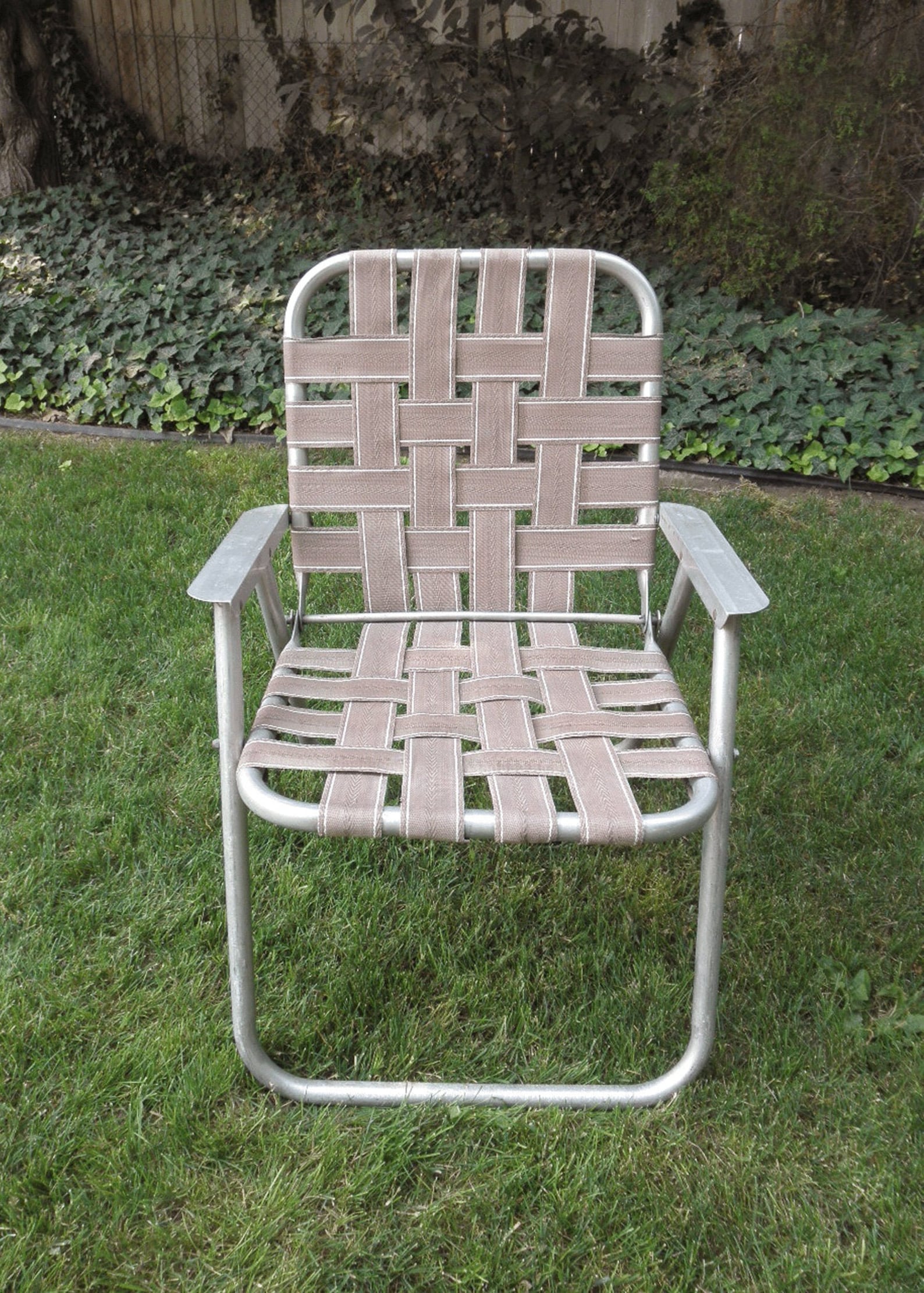 Vintage Aluminum Folding Lawn Chair Brown Nylon bed Etsy