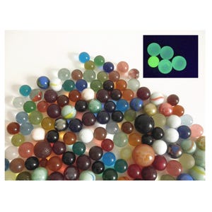 Antique Marbles, Colorful Mixed Lot of Vintage and Antique Glass Marbles, with Beautiful Uranium Glass Marbles