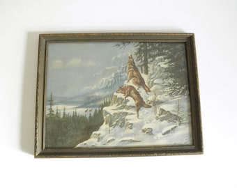 Vintage Wolf Lithograph Framed Art Print, John Renfrew Dean