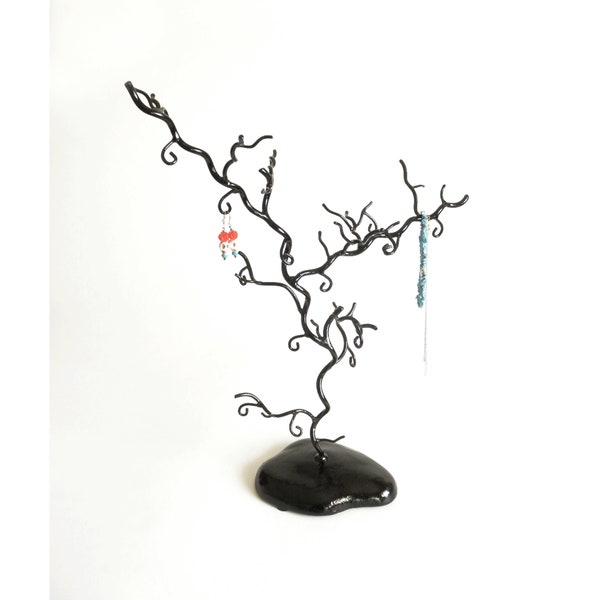 Vintage Large Jewelry Tree- Glossy Cast Black Metal, Curly Branch, Jewelry Tree Holder/ Jewelry Display Stand/ Photo Tree/ Halloween Decor