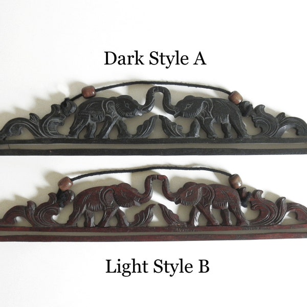 Vintage Teak Wood Elephant Sarong Wall Hangers- Indonesian Hand Carved Archana Sacred Elephant Carvings- Choice of Light or Dark Teak