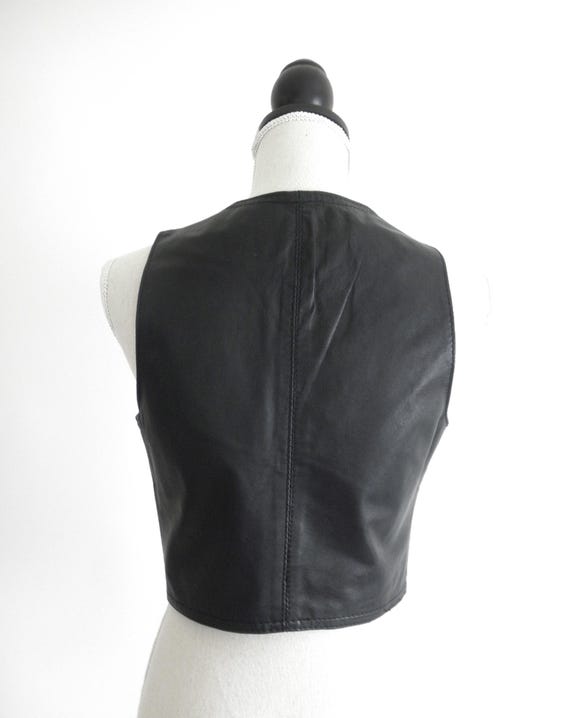 Vintage 1970s Cordovan Genuine Black Leather Vest… - image 5
