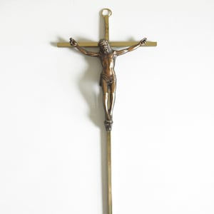 Vintage Brass Crucifix- INRI Jesus Christ on the Cross Religious Wall Hanging