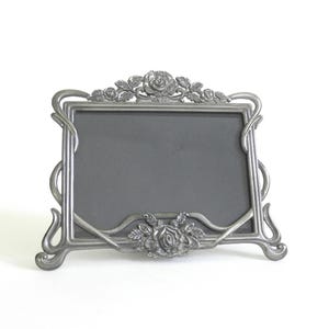 Vintage Silver Metal Desk Frame, Victorian Rose Design, 3.5&quot; x 5&quot; Image Size Standing Photo Frame