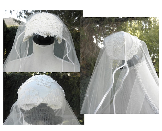 Vintage Satin Ivory Wedding Dress/ Veil Sold Sepa… - image 10