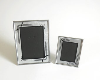 Vintage Art Deco Black & Silver Reverse Painted Glass Picture Frames- Set of 2 Photos Frames- Image Size 5x7" and 3"x4" Frames