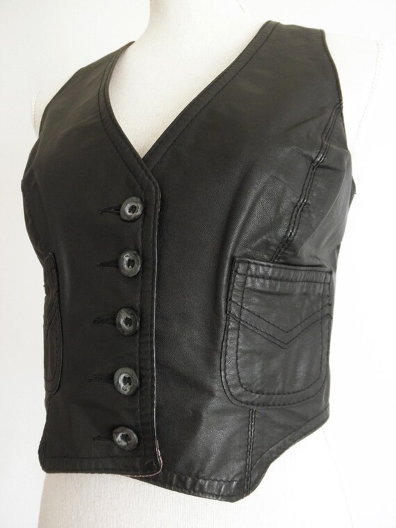 Vintage 1970s Cordovan Genuine Black Leather Vest… - image 6