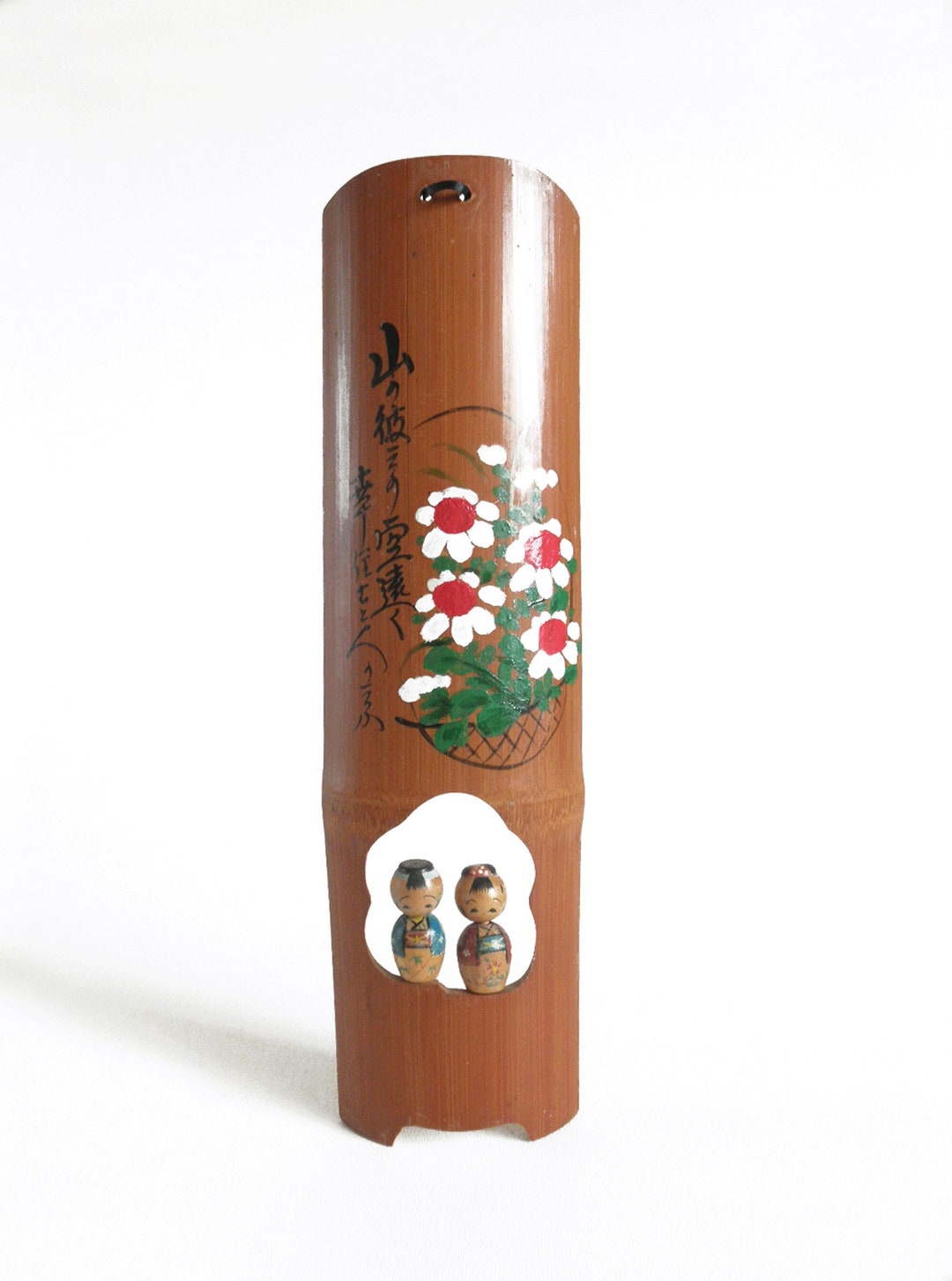 Vintage Japanese Bamboo Wall Hanging With Mini Kokeshi Dolls Etsy