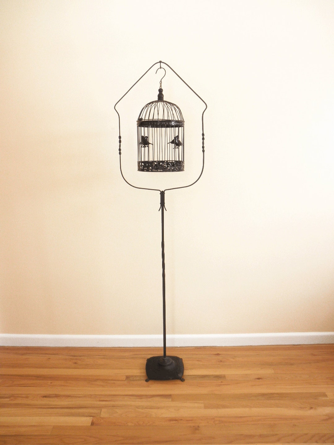 Antique Bird Cage FLOOR STAND Circa 1900s 5.75' Feet Tall, Ornate Black