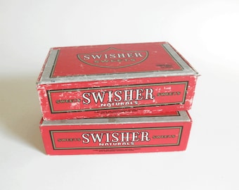 Vintage Swisher Sweets Red Paper Cigar Boxes, Pair of Empty Cigar Boxes- Storage, Display, Trinket, Craft or Cool Gift Boxes