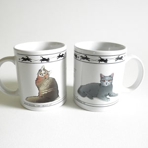 Vintage Cat Lovers Mug Set- 8 oz Cermaic Mugs- &quot;Cat Lovers Limited Collectible Cats&quot;- Cat Pedigree Images Tea/Coffee Cups- Gift for Cat Lady
