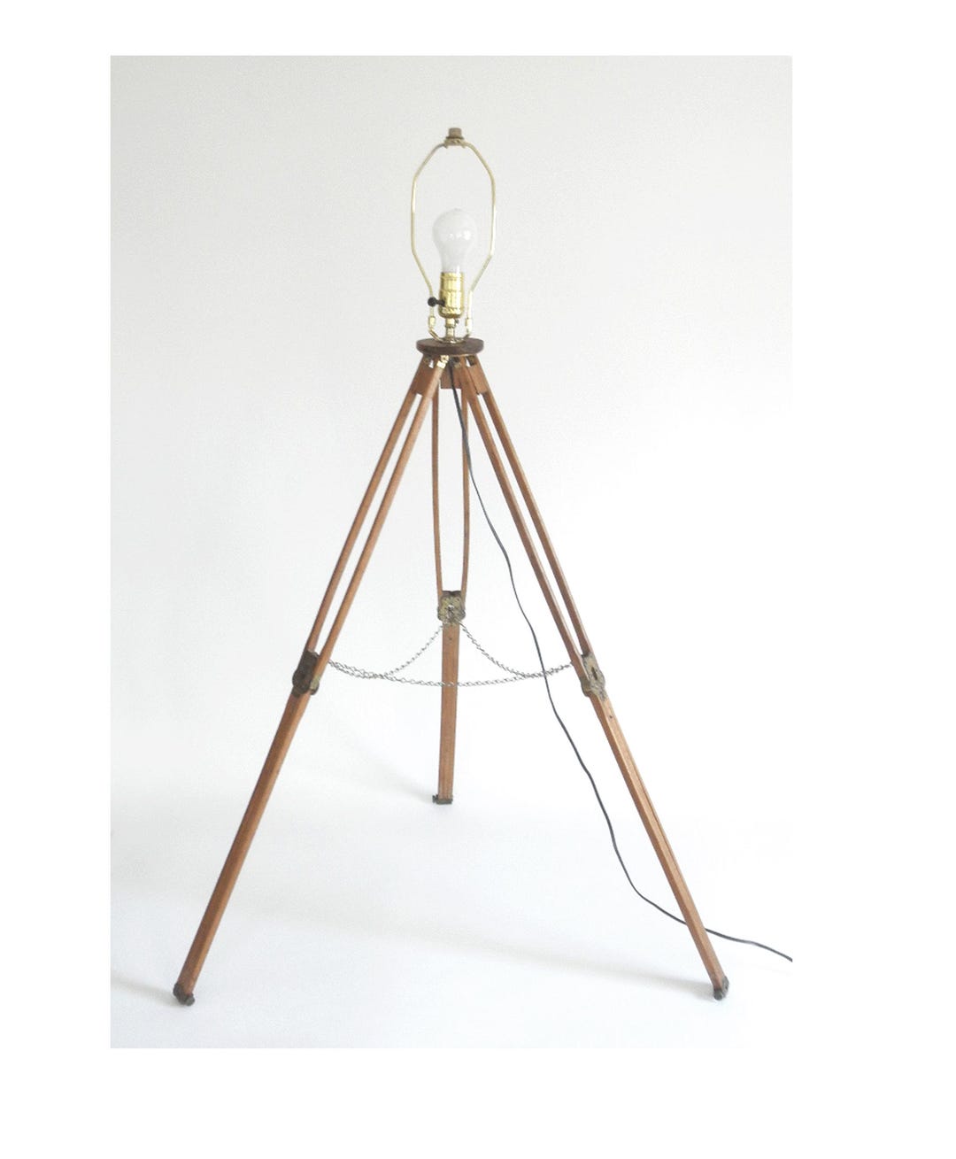 Antique Wooden Tripod Floor Lamp, Surveyors Tripod Floor Lamp ...