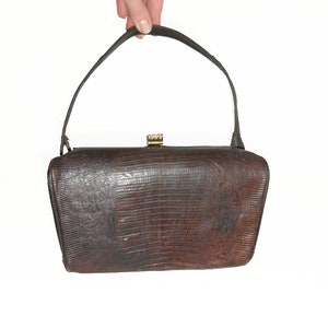 Vintage 50s Alligator Purse- Ladies Leather Handbag