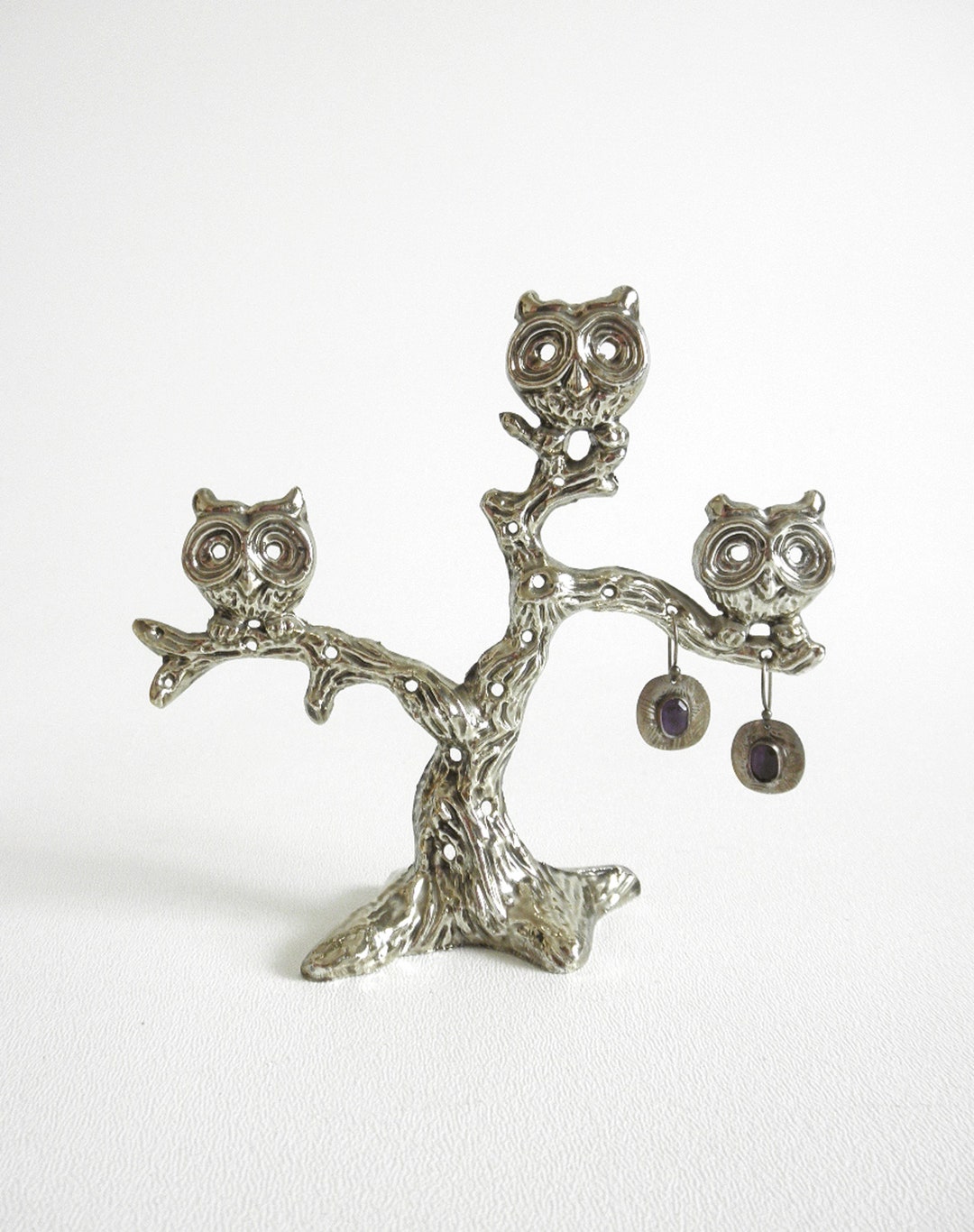 Vintage Silver Plated Owl Jewelry Tree Revere MFG USA Small 5 Inch