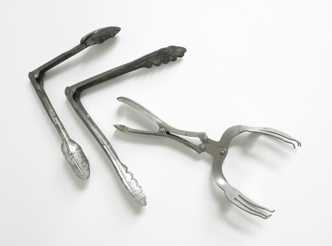 Antique Tongs Collection Set of 3 cooking/ Salad Serving Tongs Old