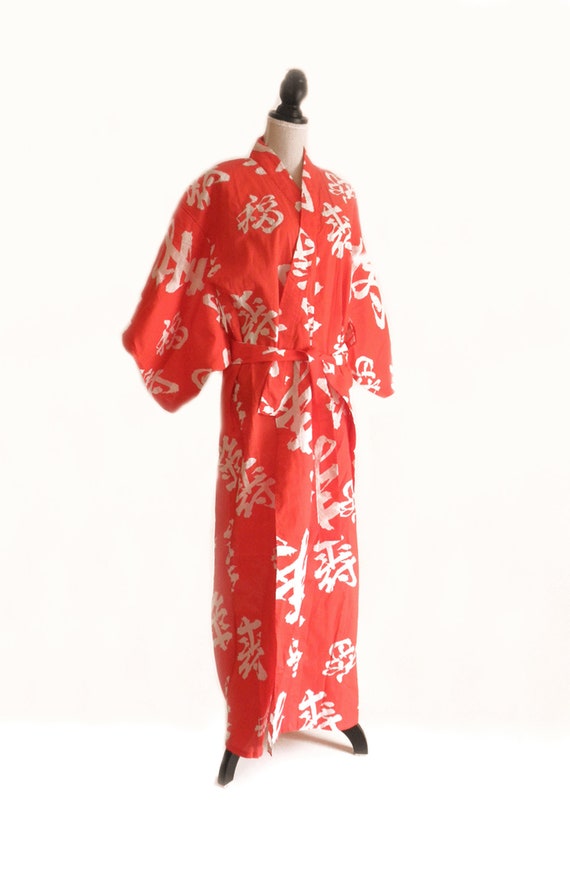 Vintage 50's Cotton Kimono Robe- Asian Calligraphy