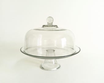 Vintage Glass Cake Dome with Footed Plate Stand (12.75" Diameter)