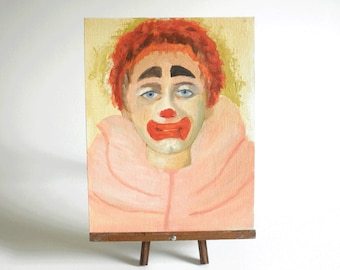Vintage Clown Portrait Painting: Cheerful Acrylic Oil Art (14" x 18")