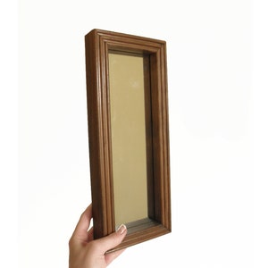 Vintage MCM Wall Mirror- Narrow 13" Long, Vertical or Horizontal Small Accent Wall Mirror- Mid Century Modern Dark Wood Frame