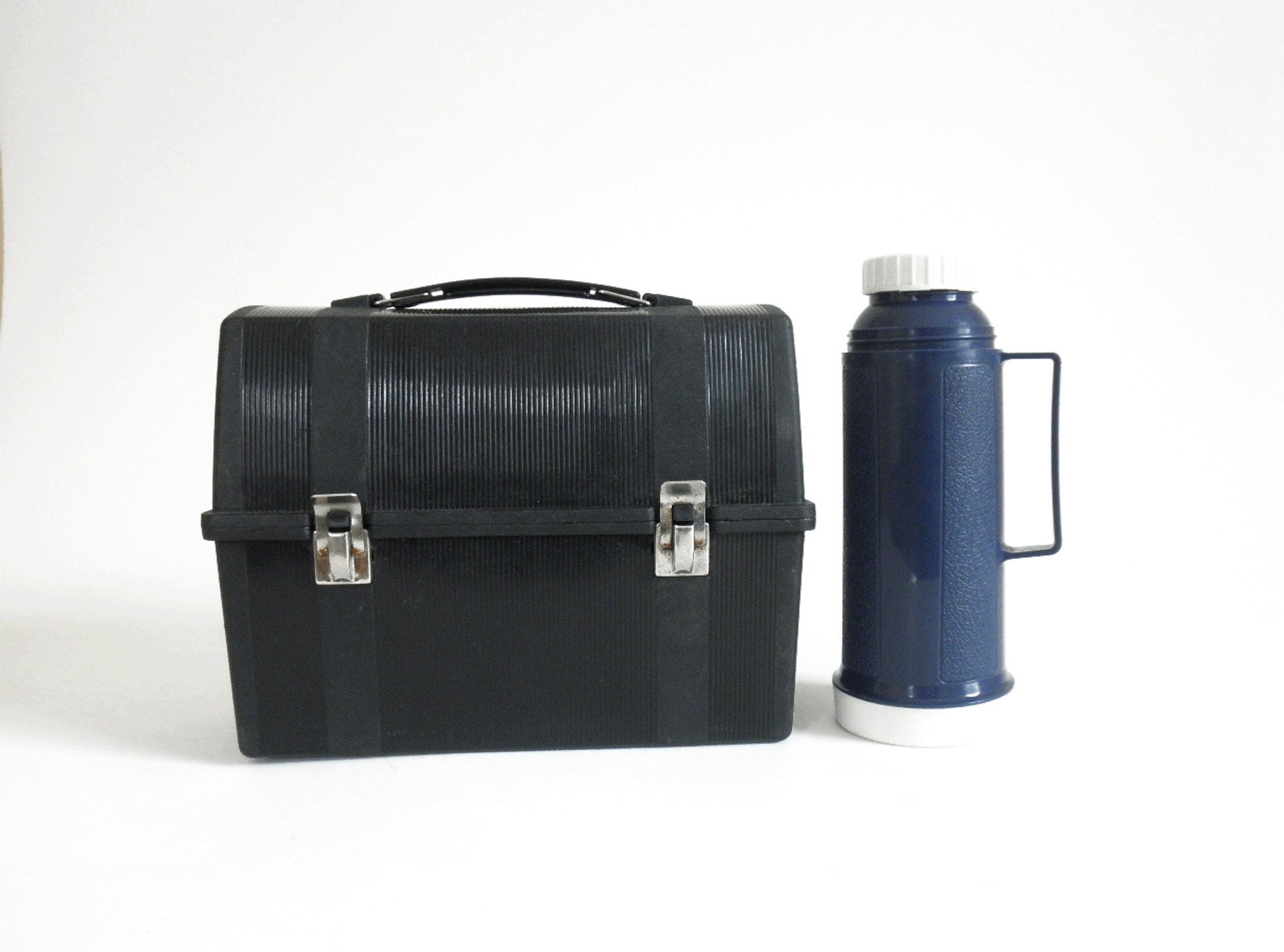 Vintage Black Plastic Lunch Box With Aladdin Thermos - Etsy