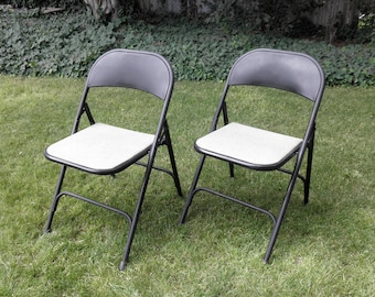 Vintage Samsonite Folding Chairs: Black Metal Industrial Pair - Etsy